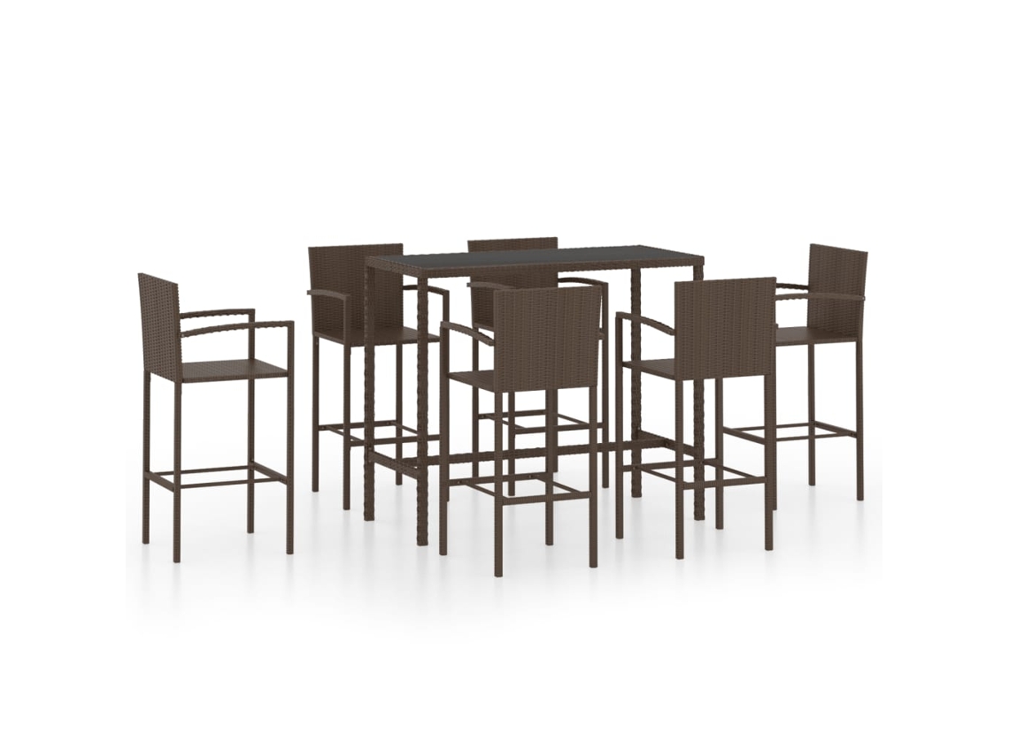 Conjunto de Bar de Jardim 7 Peças em Vime Sintético Marrom