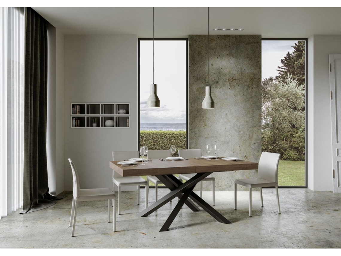 Mesa de Jantar Extensível 90X180/284 Cm Volantis Premium Nogueira Quadro Antracite ITAMOBY