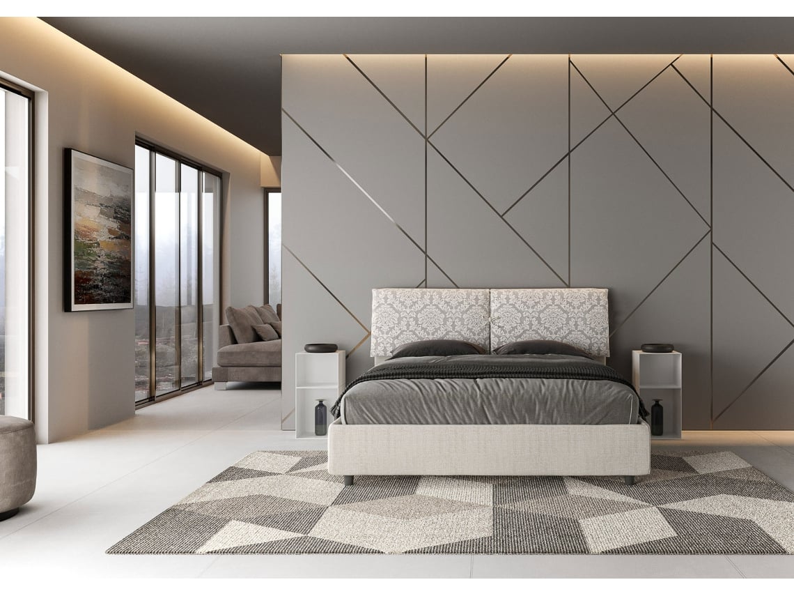 Cama de Casal Queen Size Con Estrado Estofada MadosITYHOME (160 x 200 cm - Painéis de Melamina e tecido)