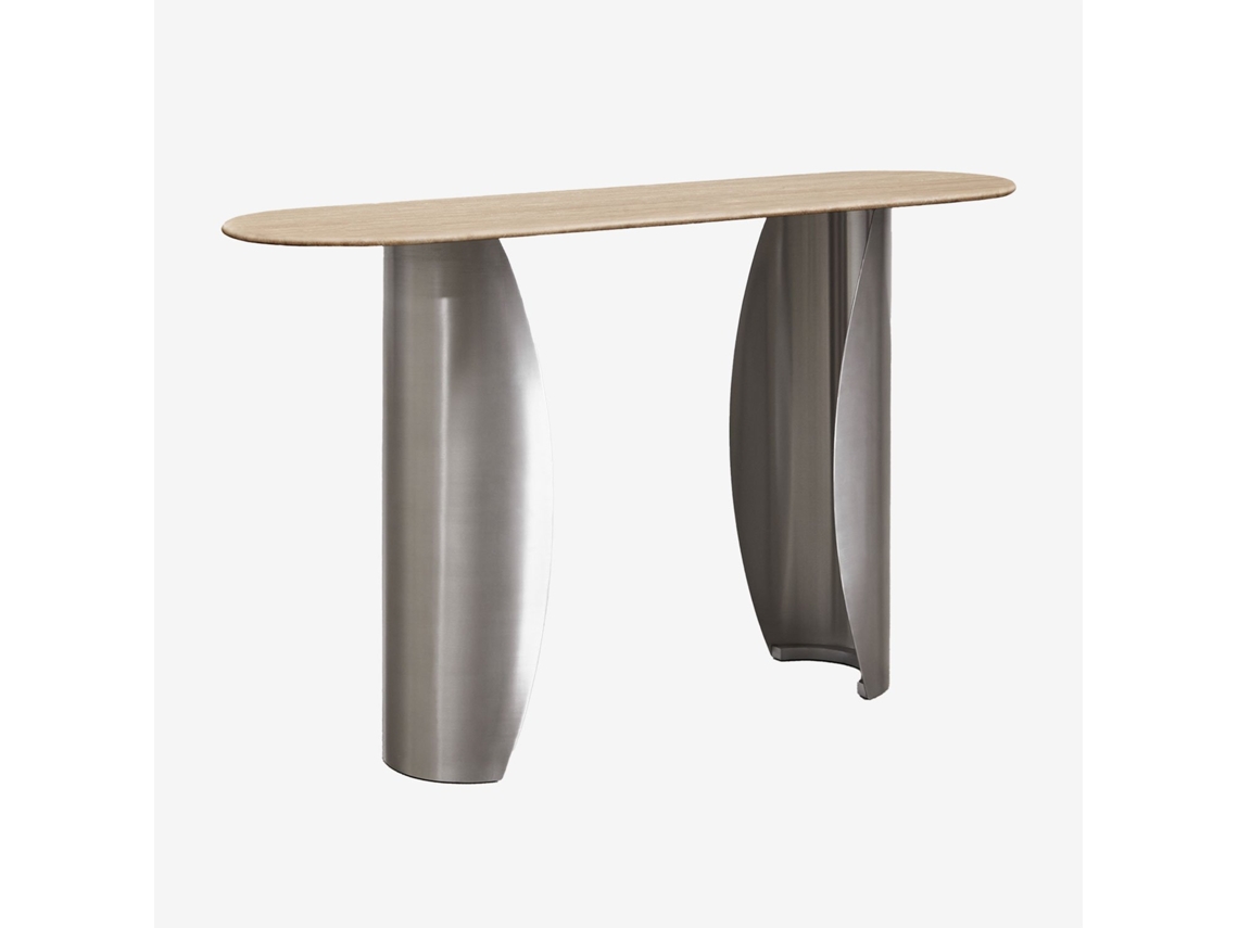 Console De Entrada Ovalada 135x40 Cm Em Travertino E Aço Inox Neriyu Mármore Travertino Travertine Sklum