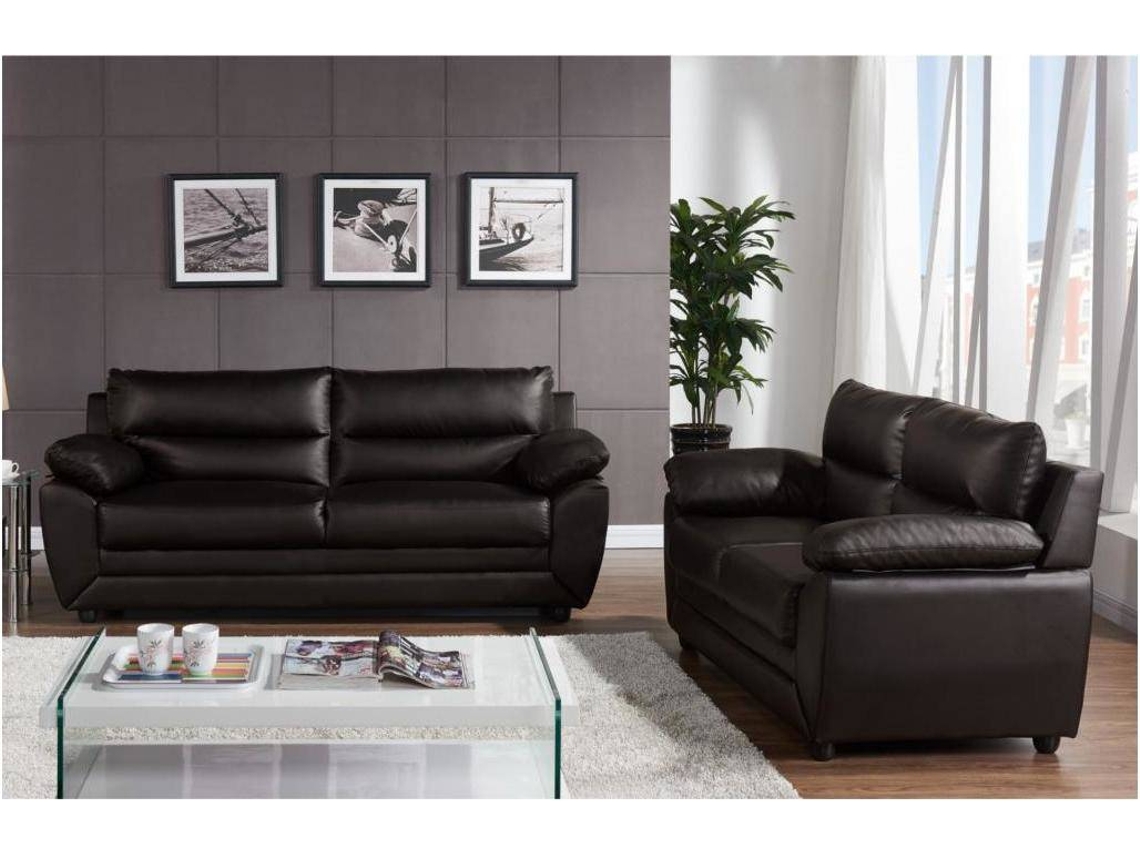 Conjunto Sofá Fixo Manoa VENTE-UNIQUE (Castanho Chocolate - Pele sintética - 201x82x88 cm)