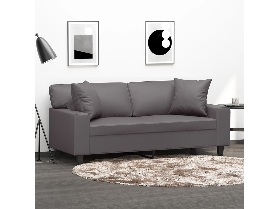 Sofá 2 Lugares Almofadas Decorativas VIDAXL Couro Artif. Cinza 140 Cm
