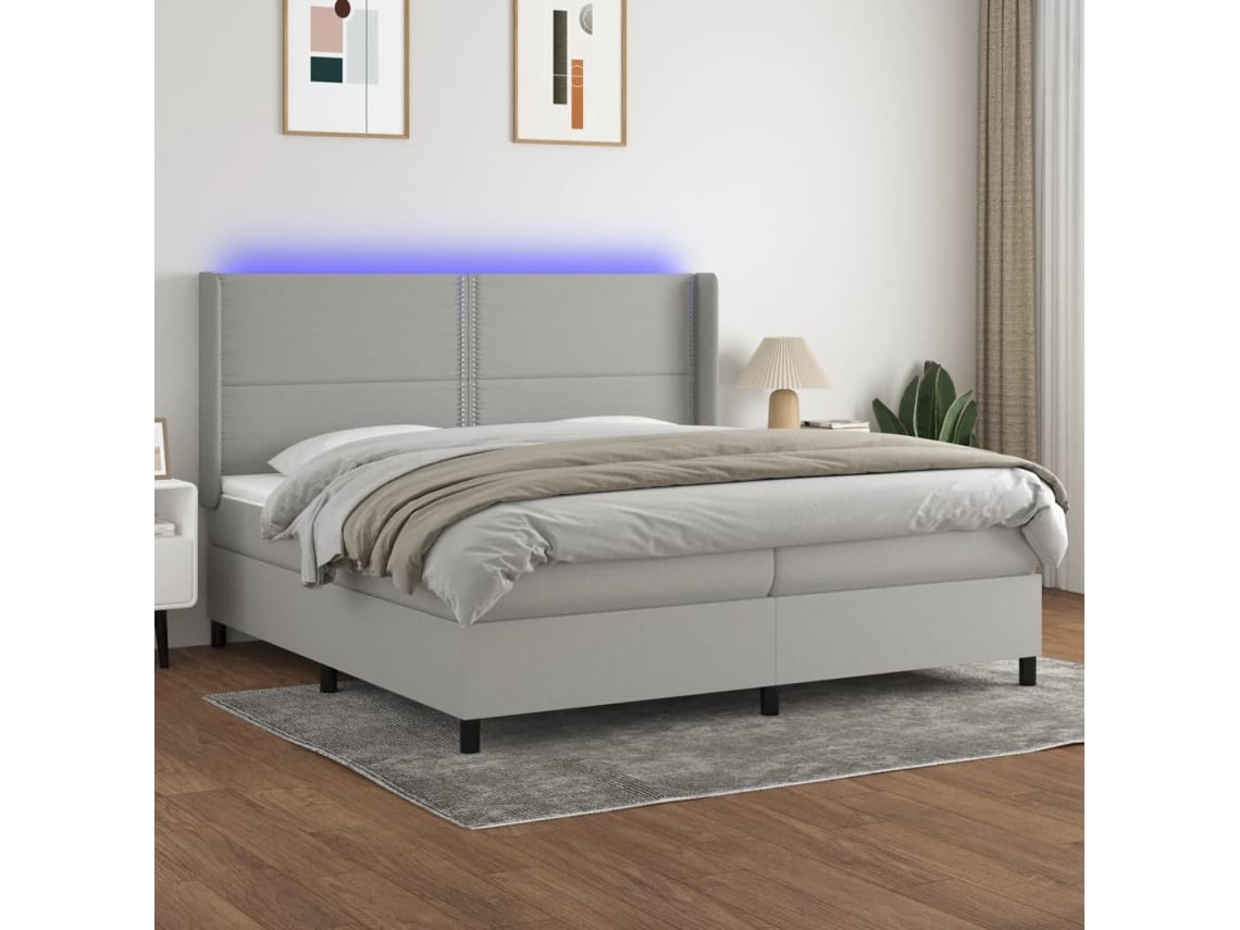 Cama Box Spring VIDAXL (Cinzento - Tecido - 203 x 203 x 128 cm)