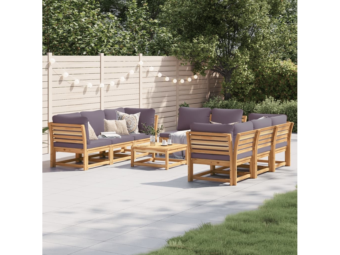 Conjunto 9 Lounge Jardim C/Almofadões VIDAXL Madeira Maciça Acácia