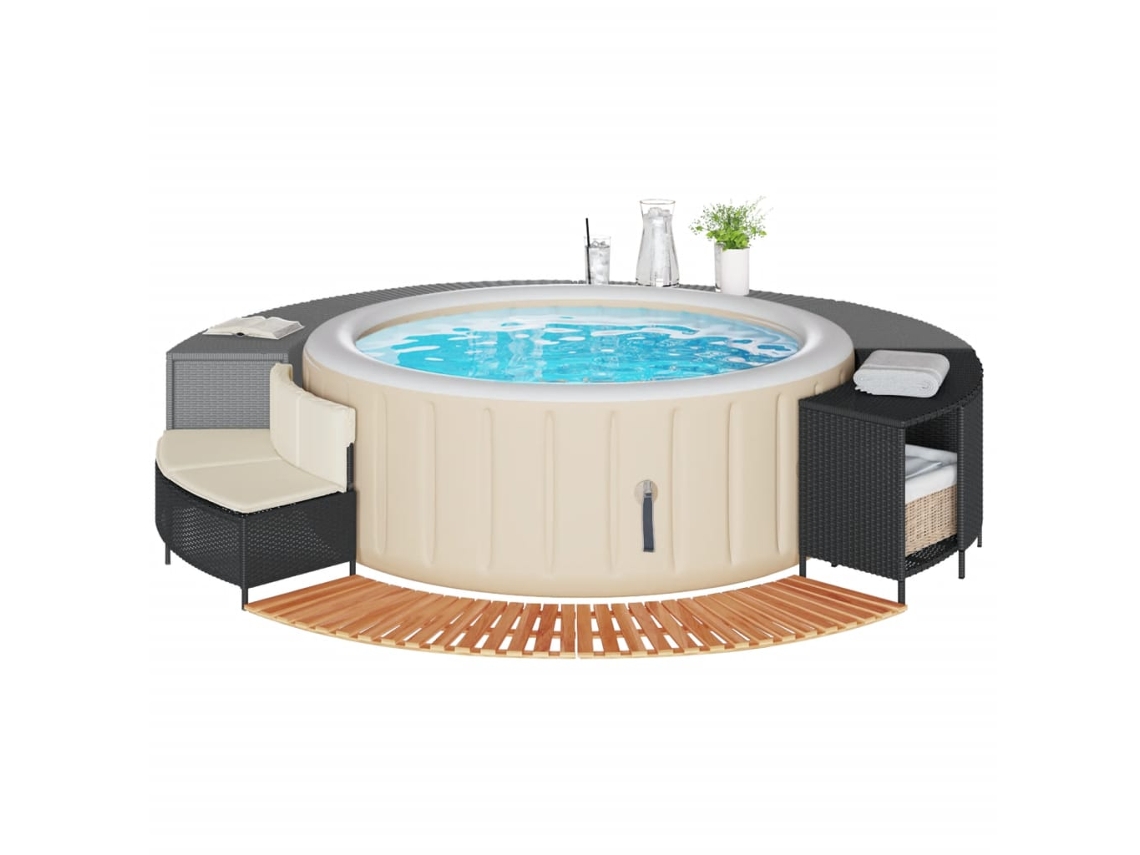 vidaXL Contorno de banheira vime PE e madeira de acácia maciça preto