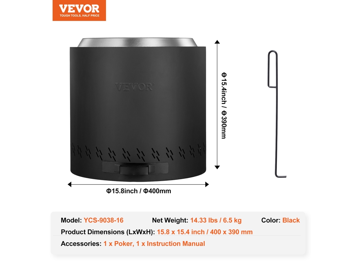 Fogueira de Fogão Sem Fumaça Fogueira de 15 8 Pol. de Diâmetro Queima de Madeira em Aço Inoxidável VEVOR