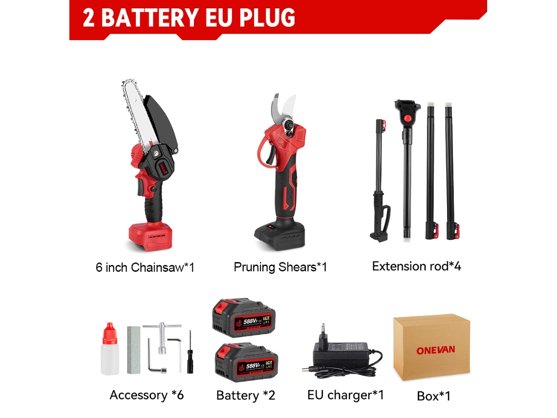 Serra Elétrica Escalável Tesouras De Poda Elétricas Inclui 2 Pilhas Onevan