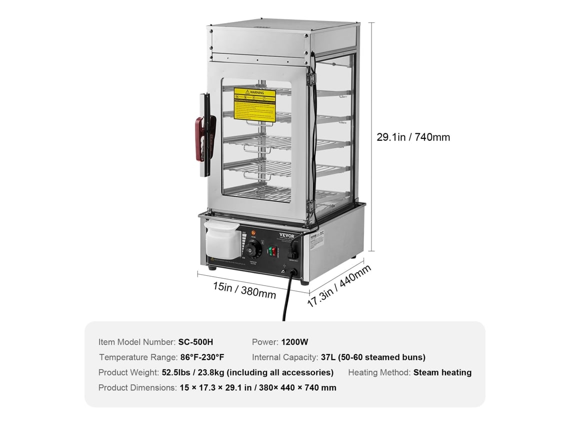 Aquecedor de Pão Comercial a Vapor 5 Níveis 380 X 440 X 740 Mm VEVOR
