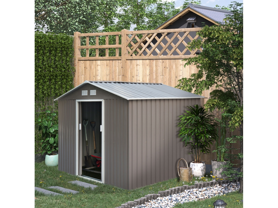 Abrigo de Armazenamento Aço Galvanizado e PP cor Gris 277x195x192cm OUTSUNNY