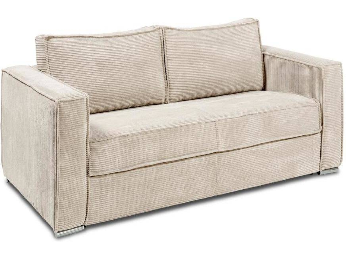 Sofá Cama Loreto VENTE-UNIQUE (Bege - Tecido e Veludo - 195x95x90 cm/Dimensões da cama: 140-159 cm)
