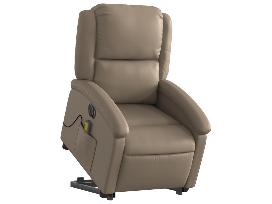 Poltrona reclinável elevatória elétrica couro artif. cappuccino
