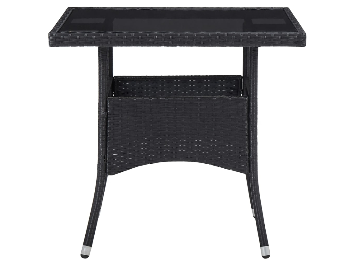 Mesa De Jantar Exterior 80x80x75 Cm Vime Pe Aço Vidro Preto