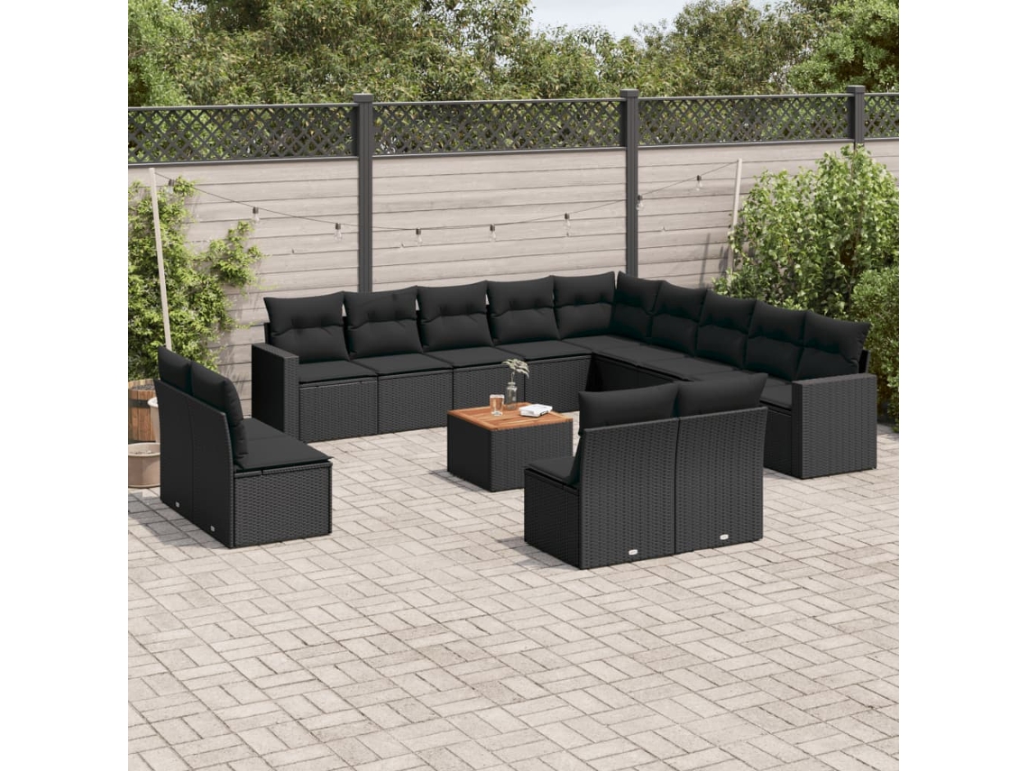 Conjunto 14 de sofás p/ jardim c/ almofadões VIDAXL vime PE preto