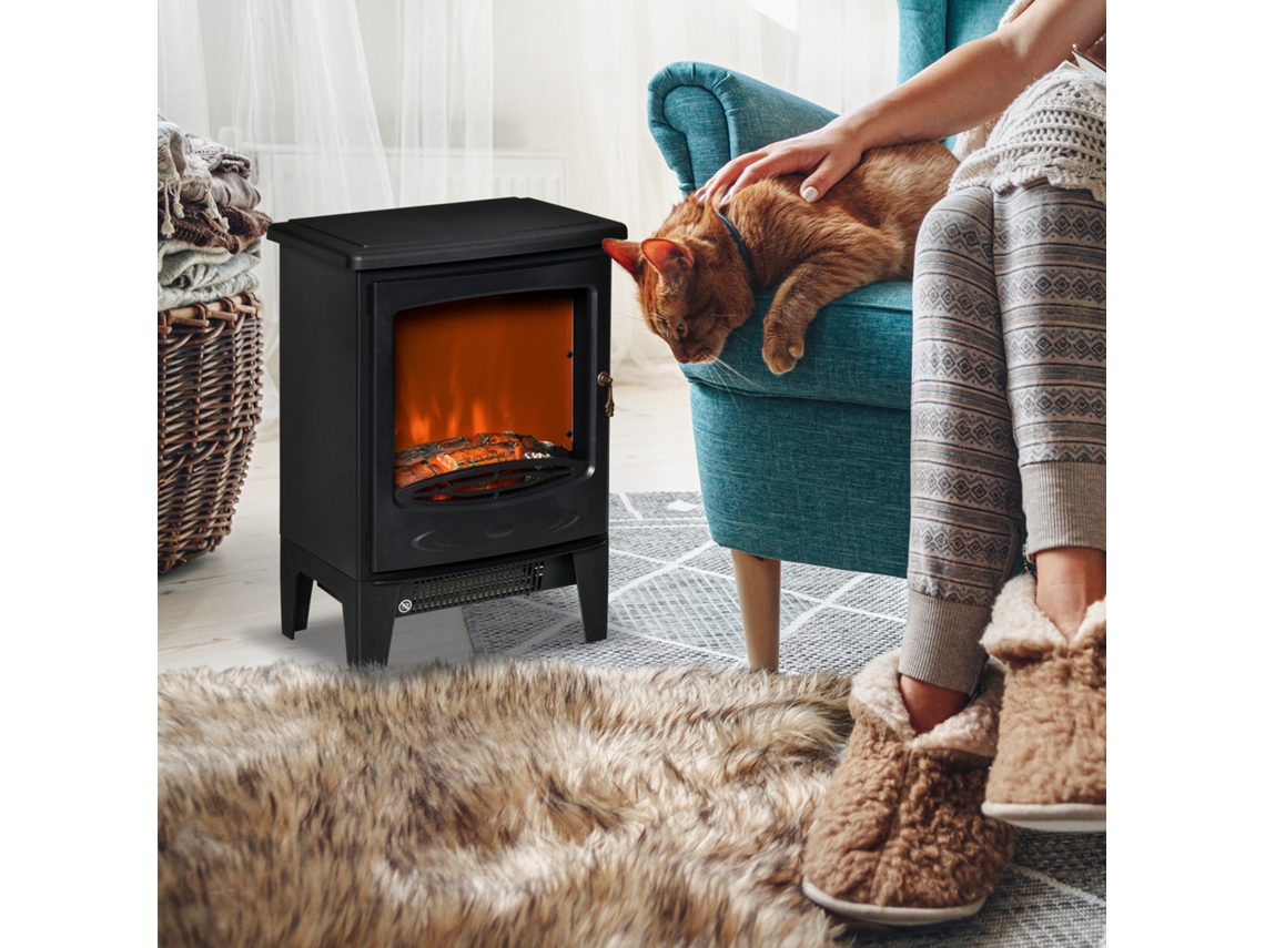 Lareira Elétrica Aço, ABS, Vidro Temperado cor Negro 39x26x54.8cm HOMCOM