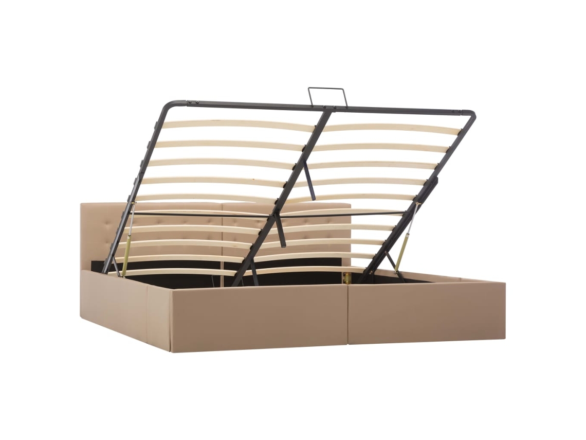 vidaXL Cama hidráulica c/ arrumação 180x200cm couro artif. cappuccino