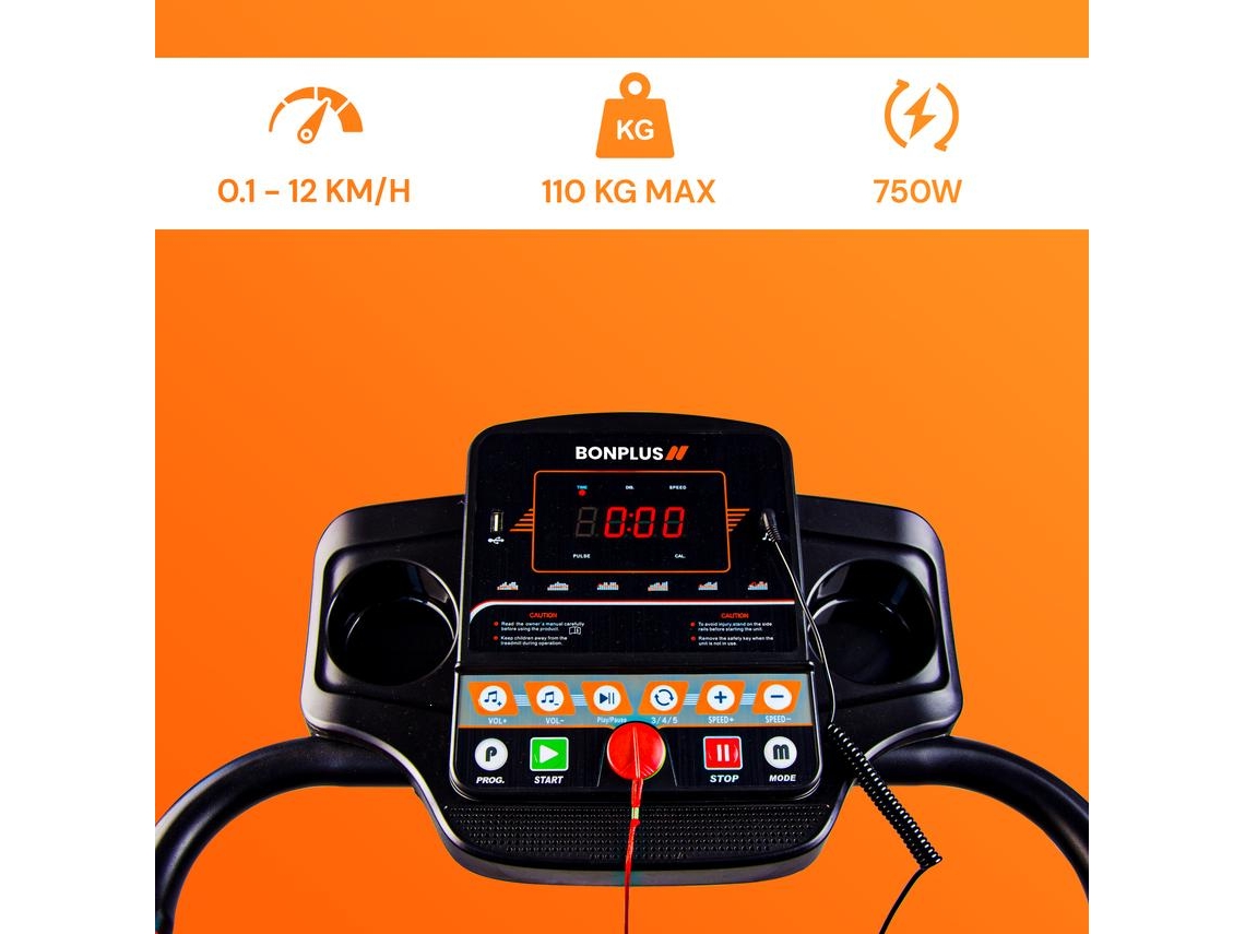 Passadeira de Corrida BONPLUS Dobrável 3 níveis de Inclinação (Velocidade máx: 12 km/h)