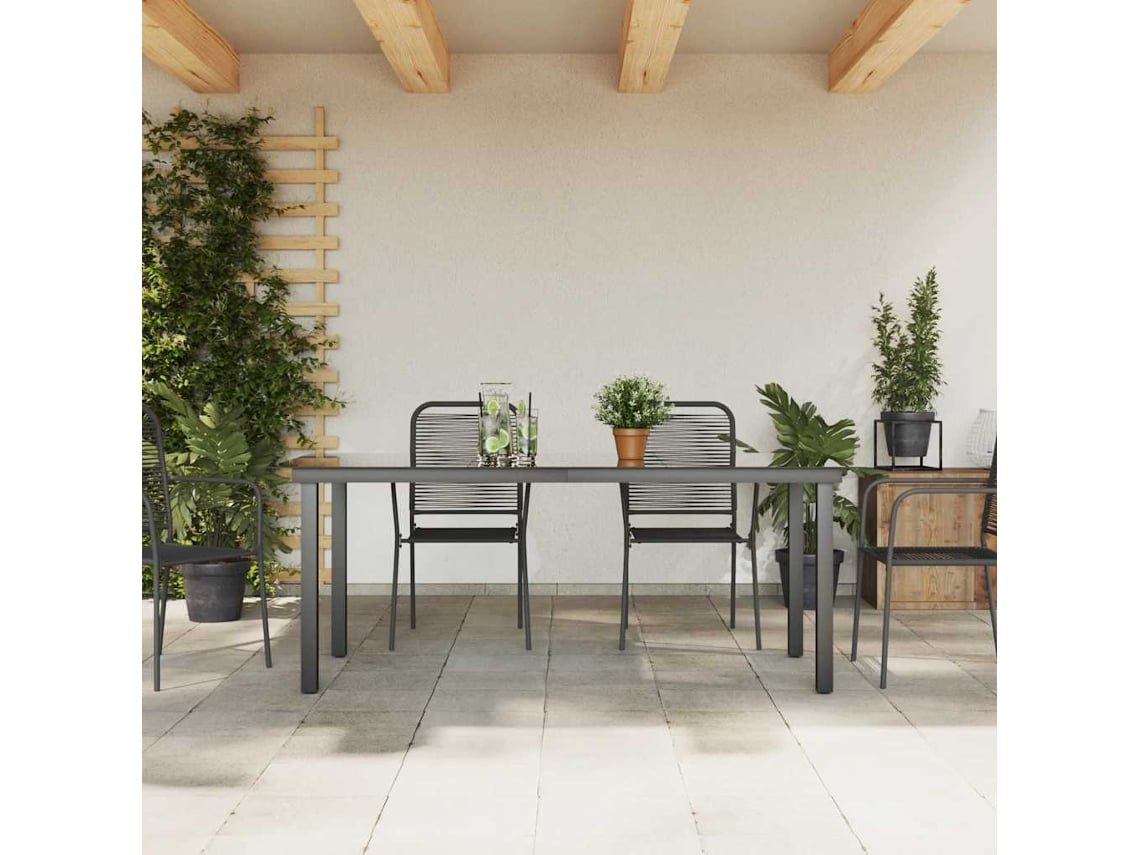 Mesa De Jardim Alumínio E Vidro Preto 190x90x74 Cm Resistente Intempéries
