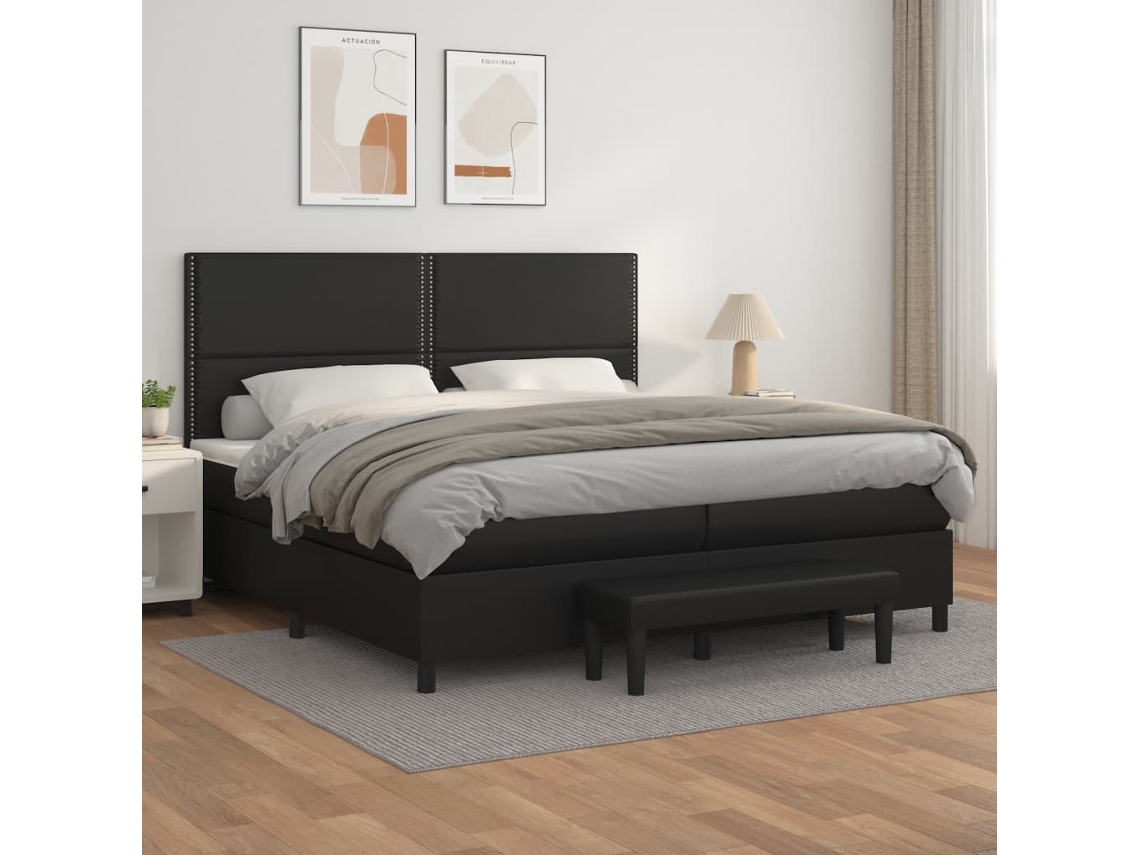 Cama box spring VIDAXL Preto Couro Artificial (200x200 cm)