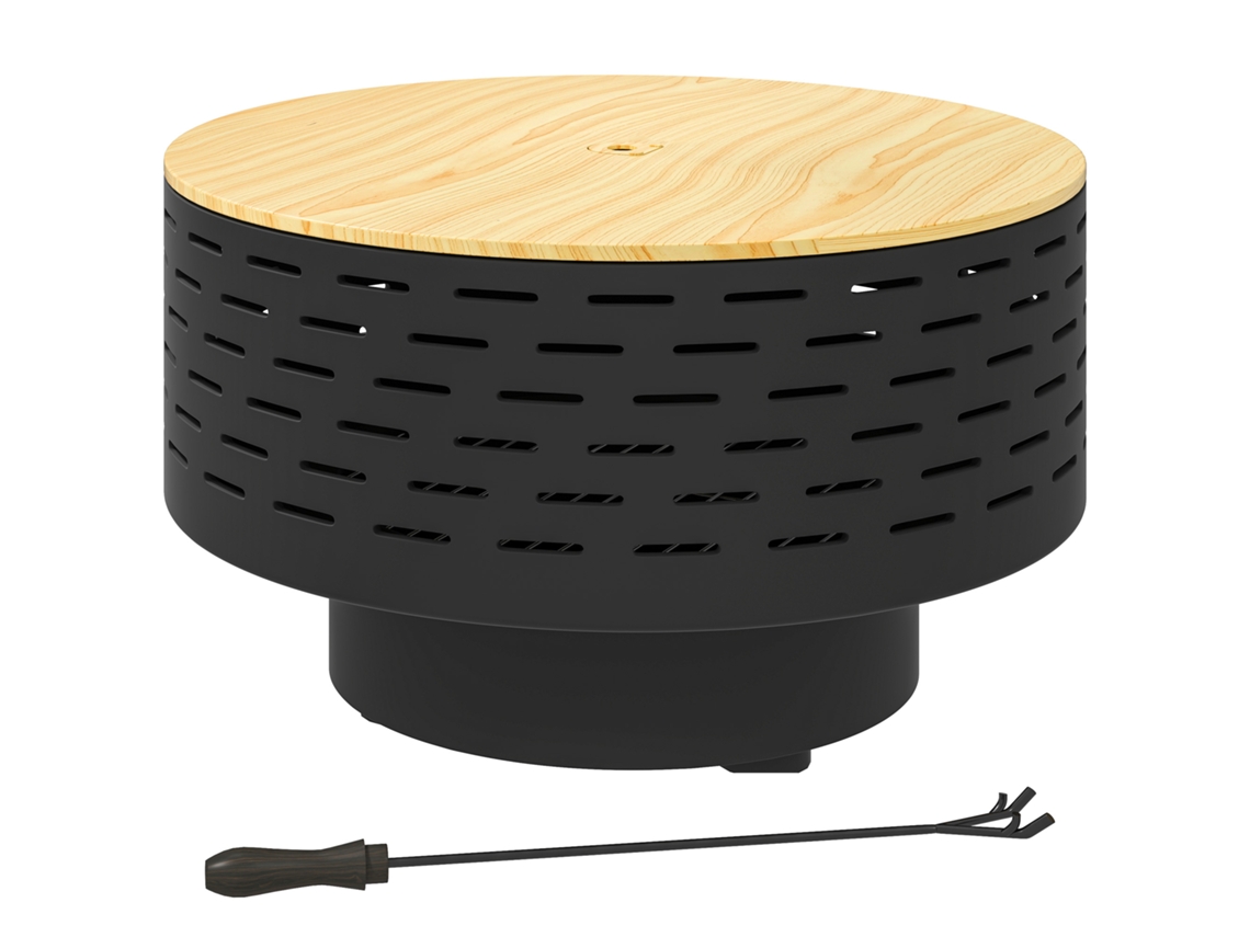 Lareira Externa 3 Em 1 Em Aço Inoxidável Ø60 X 39 Cm, Com Grelha, Tela Anti Faíscas, Atiçador E Carvão Cinza. Btforus