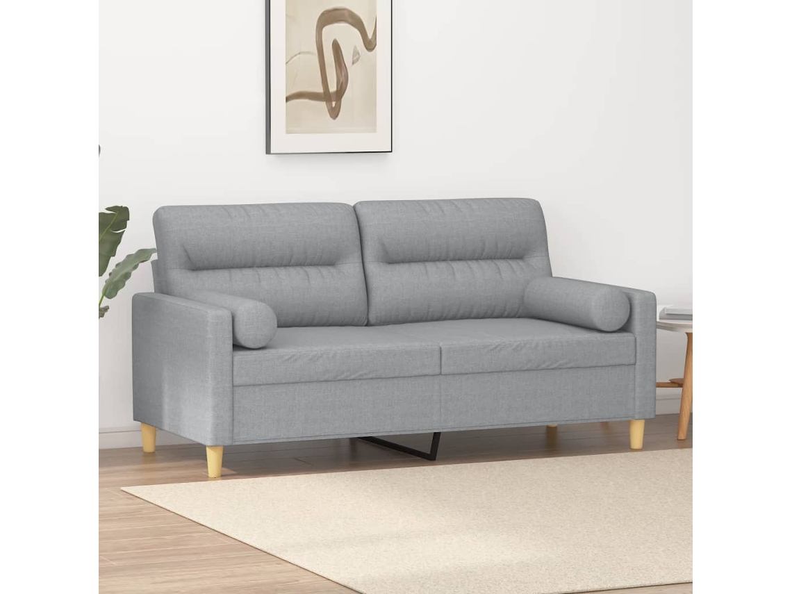 Sofá 2 lugares + almofadas decorativas VIDAXL tecido cinza-claro (140 cm)