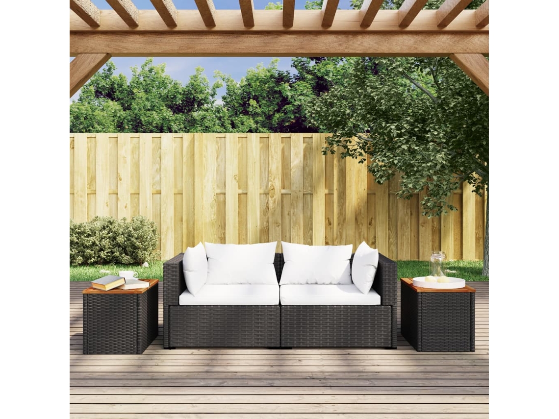 Vidaxl 2 Mesas Jardim Vime Pe/madeira Preto 55x34x37cm