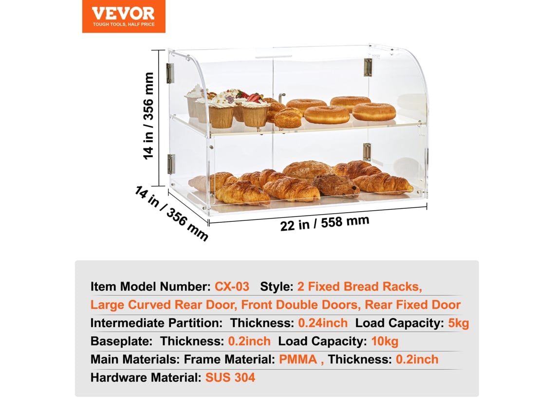 Vitrine de Pastelaria VEVOR Vitrine de Padaria Comercial de 2 Camadas