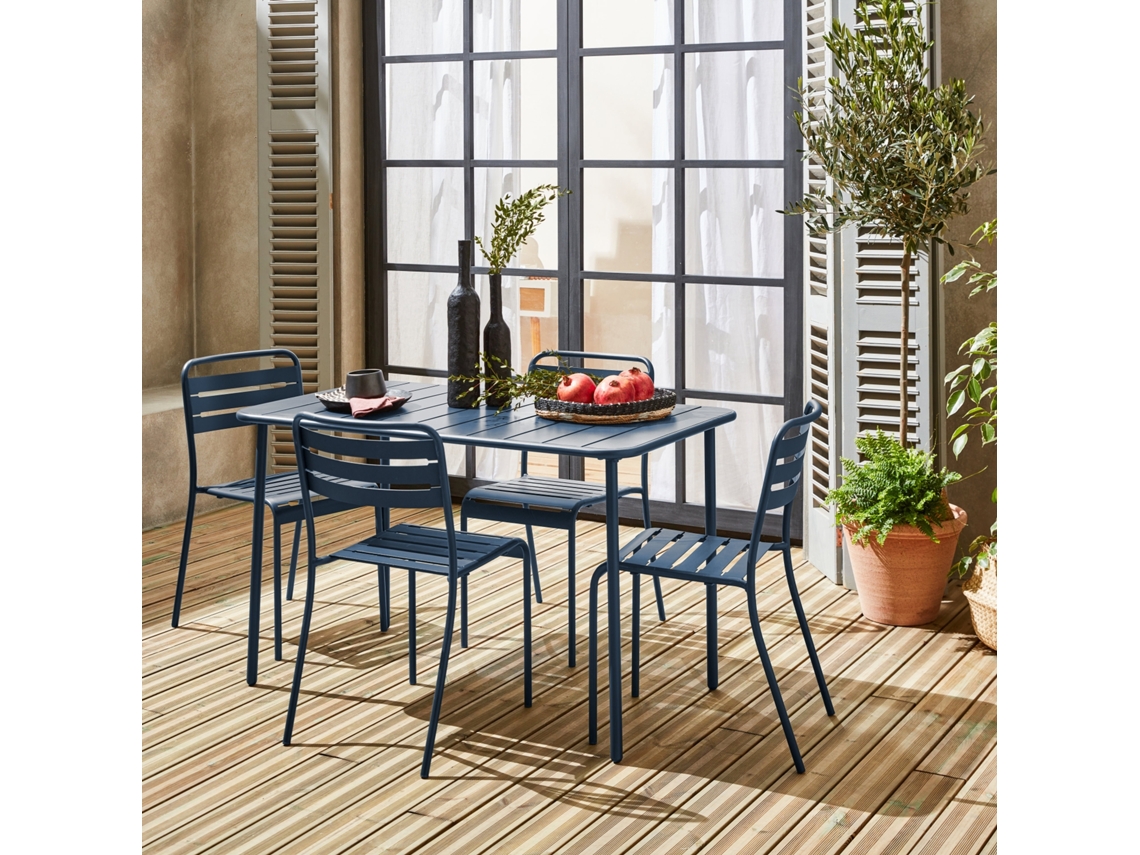 Mesa de jardim em metal, 4 cadeiras, Bleu marine