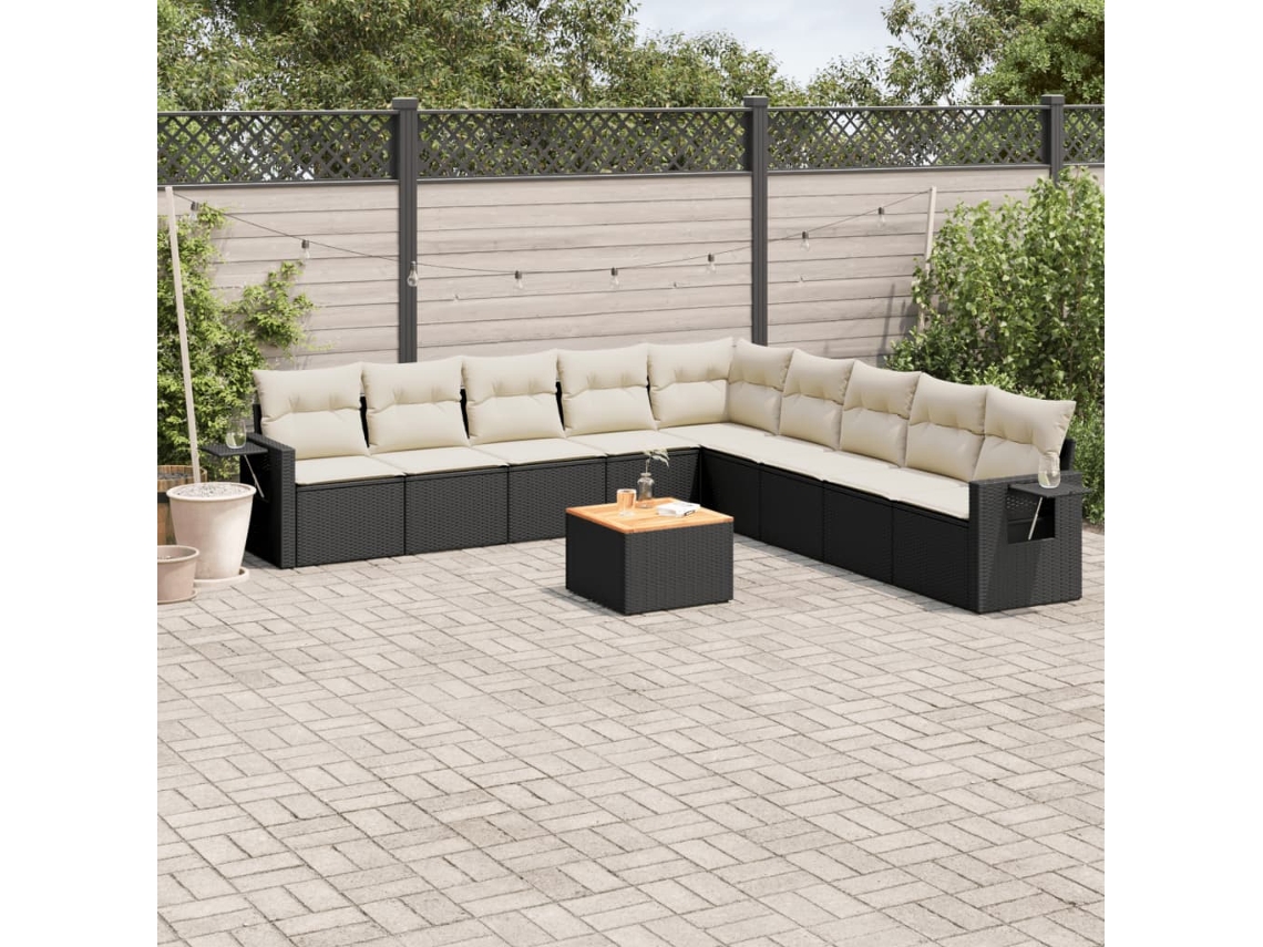 Conjunto 10 sofás de jardim c/ almofadões VIDAXL vime PE preto