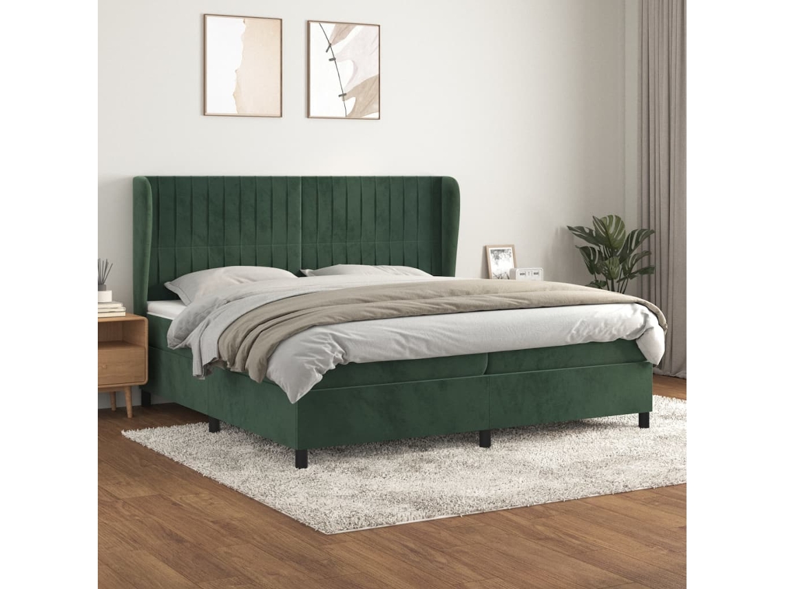 Cama box spring VIDAXL Verde Veludo (200x200 cm)