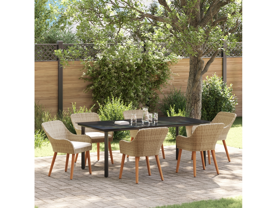 Conjunto 7 De Jantar De Jardim Vidaxl Em Rattan Bege
