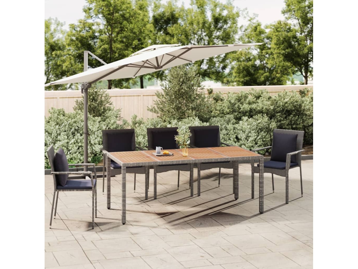 Mesa de jardim com tampo de madeira VIDAXL Cinzeto Rattan / Vime (190x90x75 cm)