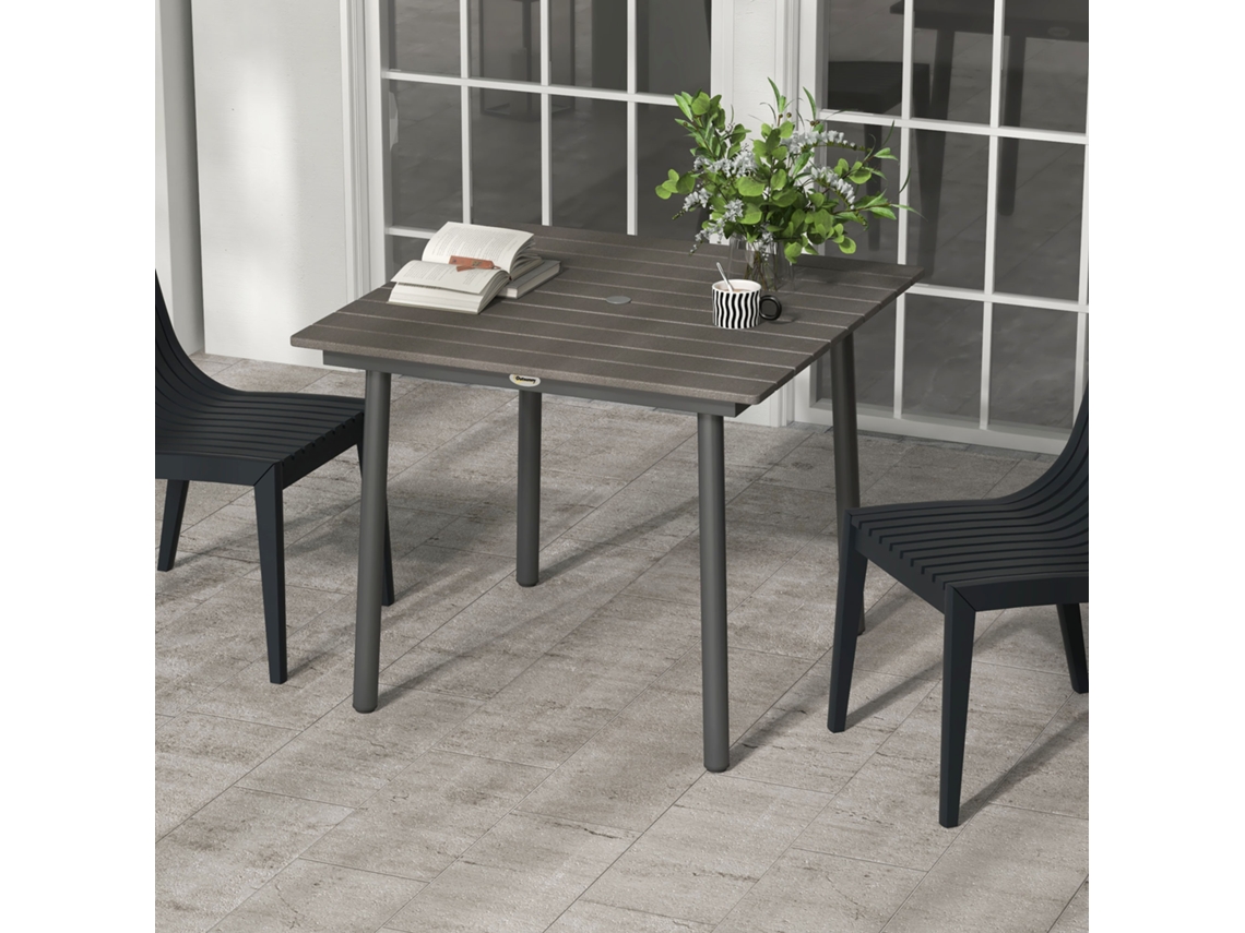 Mesa De Jardim, Mesa De Jantar, 4 Pessoas, Mesa De Pátio Com Furo Para Guarda Chuva, Estrutura De Ripas, Hdpe, Cinza Escuro, 90x90x75cm Ehstmind