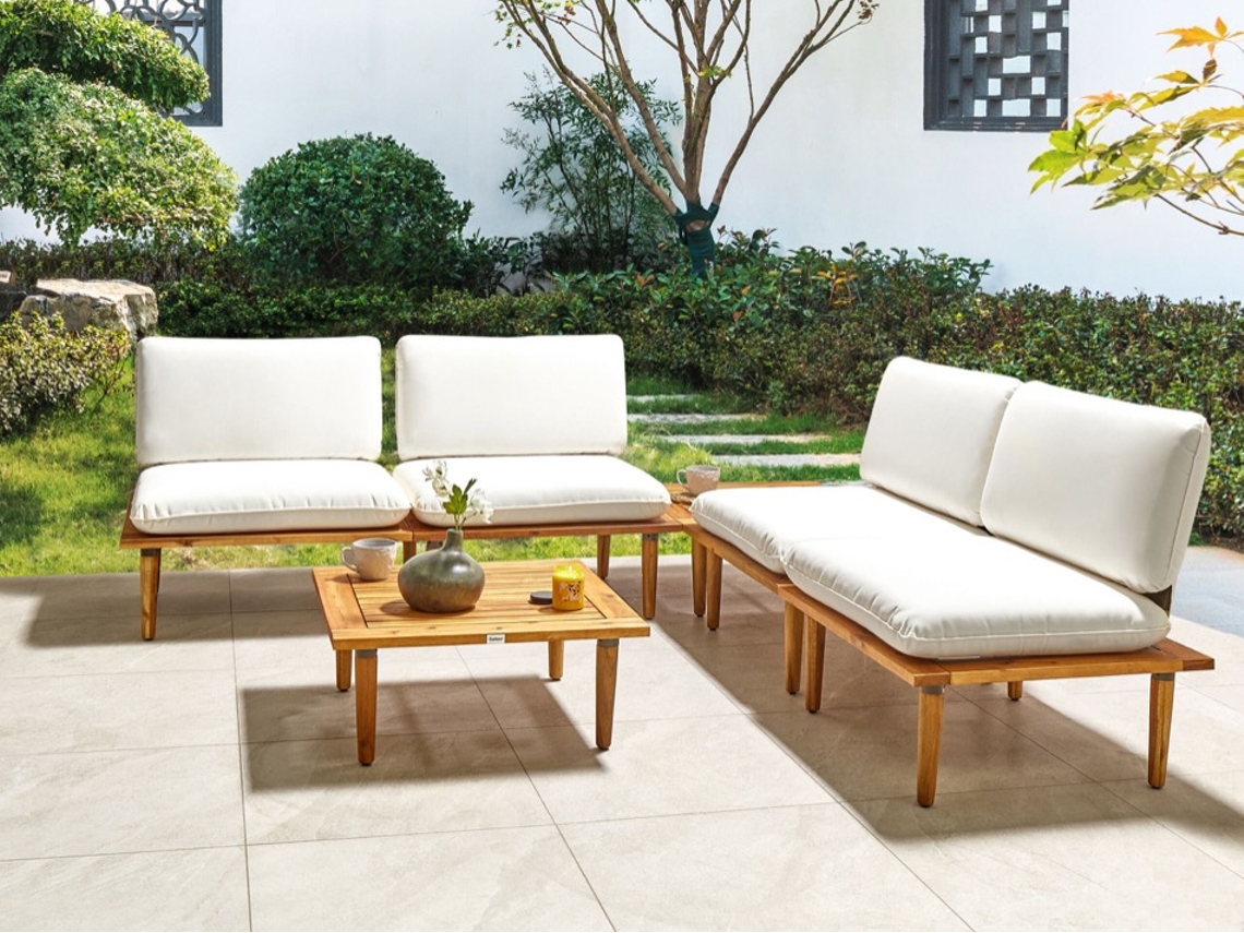Elegante conjunto de 4 cadeiras de jardim em madeira de acácia certificada BELIANI Frascati de Madeira de acácia com certificado FSC® Branco 80x70x75