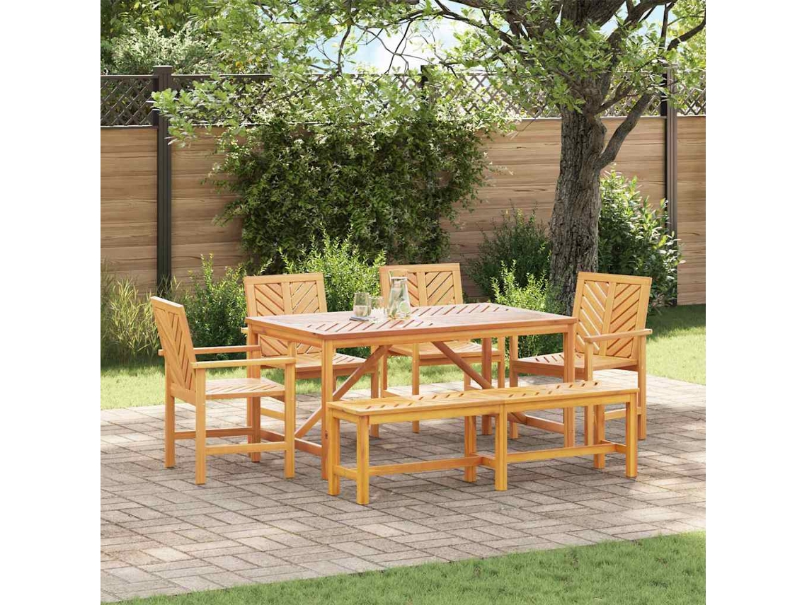 Conjunto 6 De Jantar De Jardim Em Madeira Vidaxl Castanho Madeira De Acácia Maciça