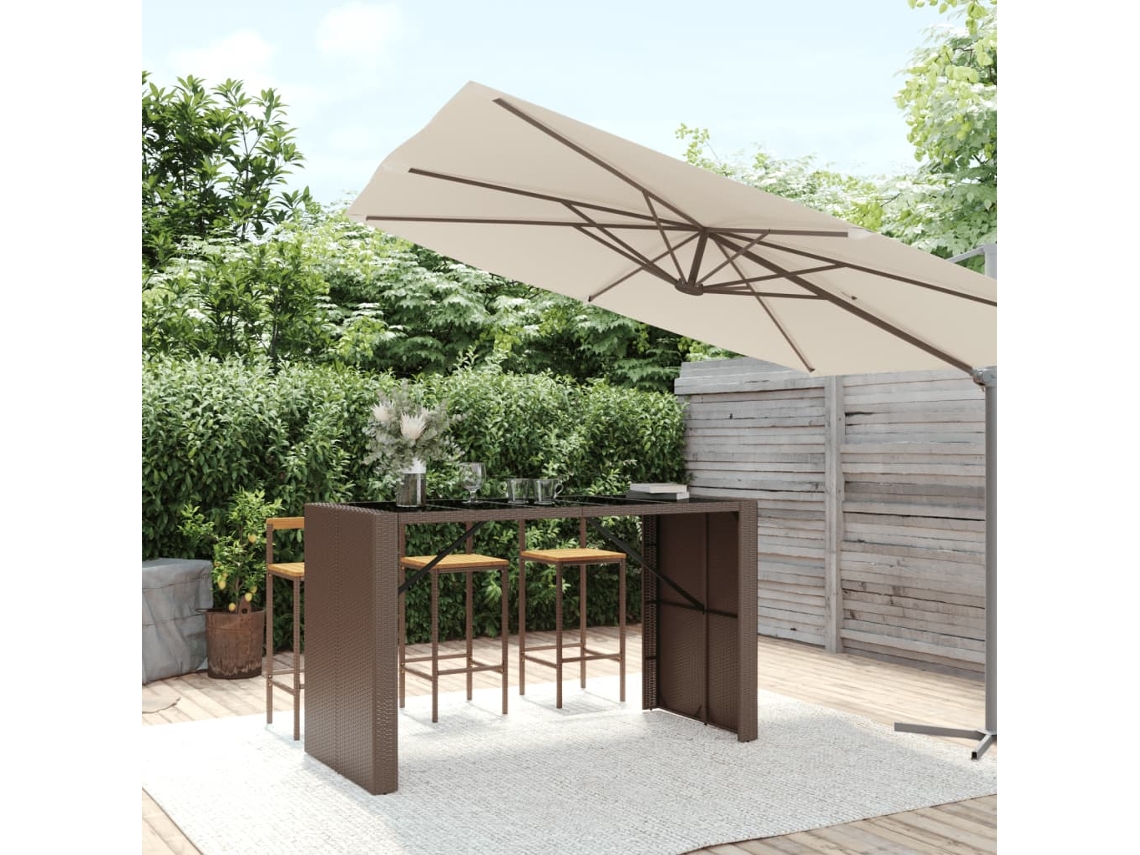 Mesa de bar com tampo de vidro VIDAXL Marrom Rattan / Vime (185x80x110 cm)