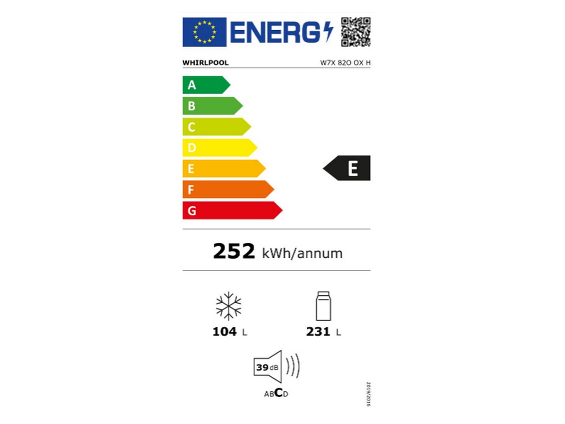 Frigorífico Combinado WHIRLPOOL W7X82OOXH (No Frost - 191.2 cm - 335 L - Inox)