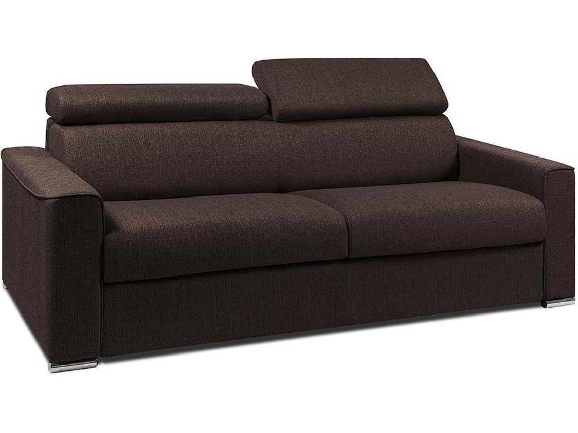 Sofá Cama Vizir LINEA SOFA (Castanho Chocolate - Tecido e Veludo - 216x94x100 cm/Dimensões da cama: 160-179 cm)