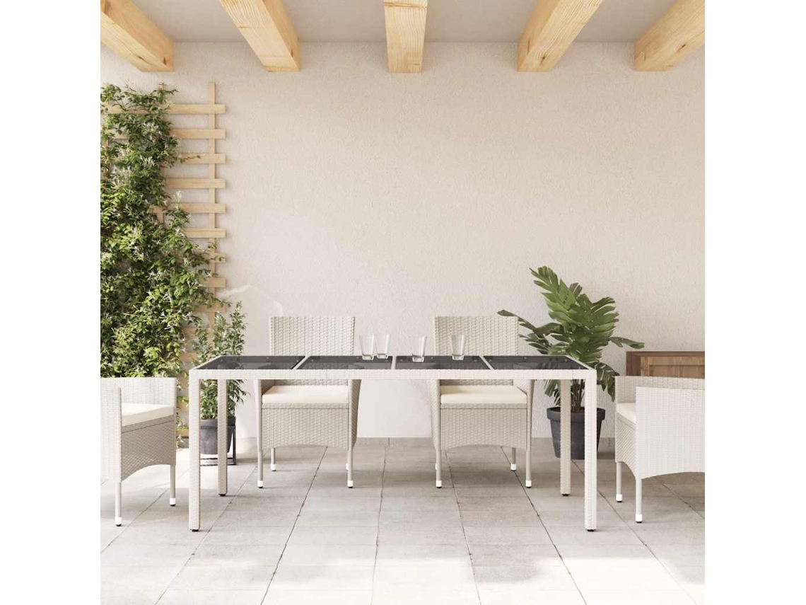 Mesa De Jardim Vime Pe Branca Com Tampo De Vidro 190x90x75 Cm