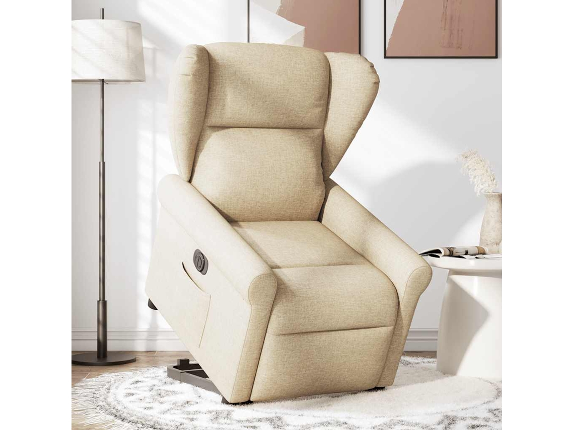 Poltrona reclinável elevatória elétrica tecido cor creme