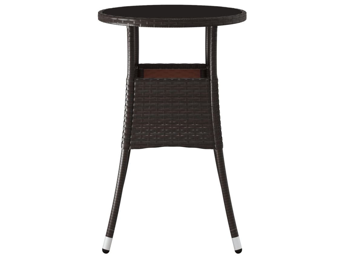 Mesa De Jardim Ø60x75 Cm Vidro Temperado E Vime Pe Castanho