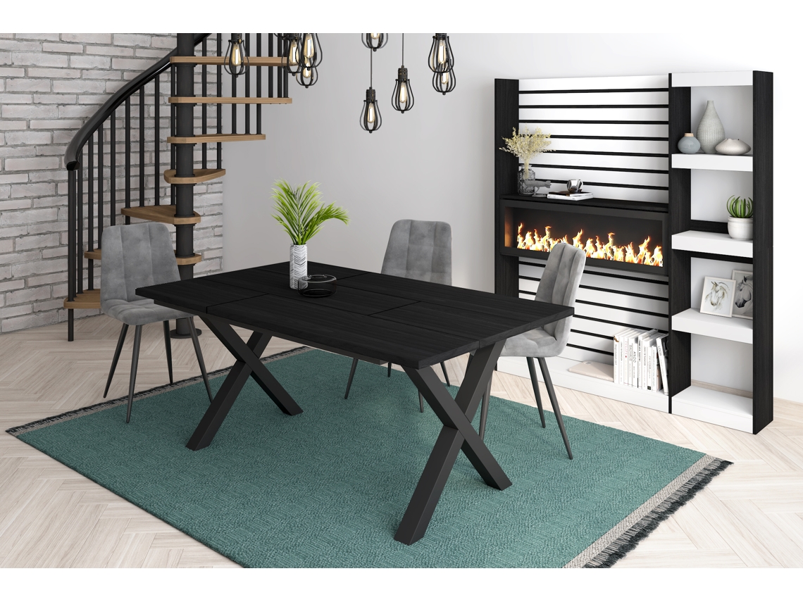 Mesa de Sala de Jantar 8 Pessoas 170 Ideal para Reuniões Familiares Preto Estilo Industrial DUERMETE ONLINE