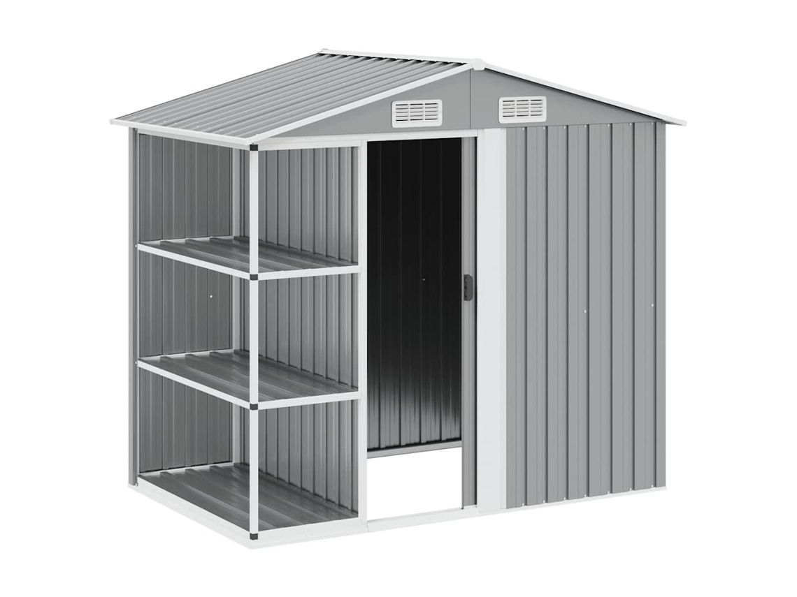 Abrigo De Jardim Com Prateleiras 205x130x183 Cm Ferro Cinzento