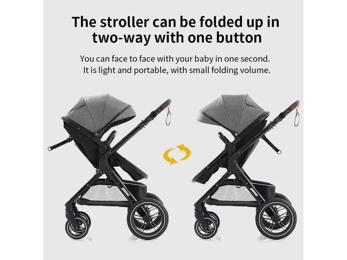 Bazarlândia30. Carrinho de bebê 3 em 1 assento combinado assento de carro trio reversível ajustável alta qualidade rodas incríveis canne. Cinzas