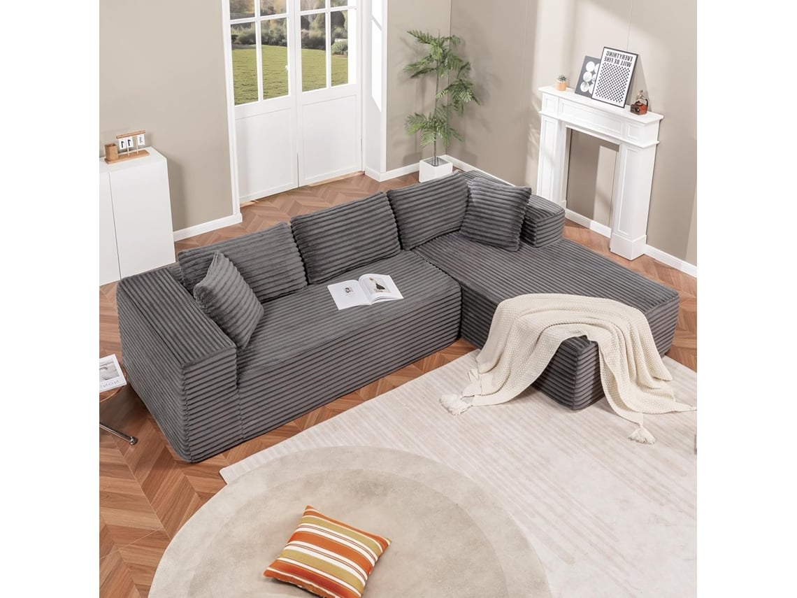 Sofá Modular De 105,sofá Em L Com Braços Largos, Tecido De Bombazine,chaise Longue,sem Necessidade De Montagem Comhoma