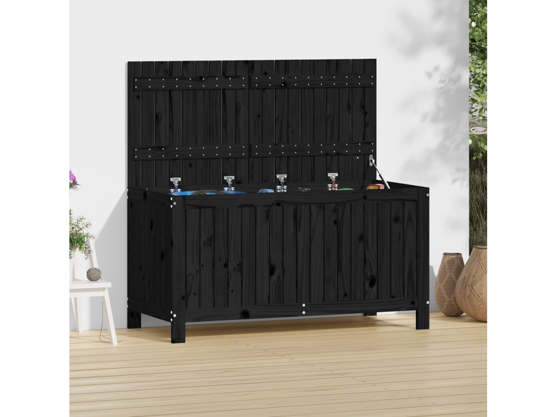 Caixa de Armazenamento VIDAXL Preto Madeira de Pinho (121x55x64 cm)