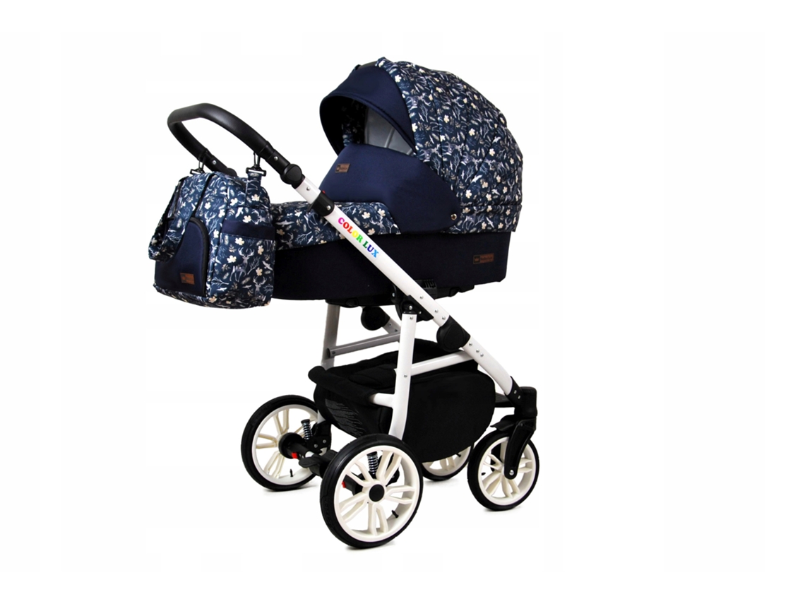 Carrinho de Bebé Multifuncional BABYLUX CLASSIC GOLD 4 Em 1 -Forest Deer WHITE FRAME - Ajustável e dobrável Construção leve em alumínio - Acessórios