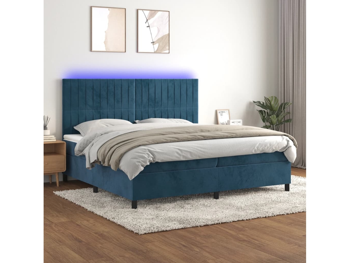 Cama Box Spring VIDAXL Colchão/LED (Azul - Veludo - 200 x 200 cm)