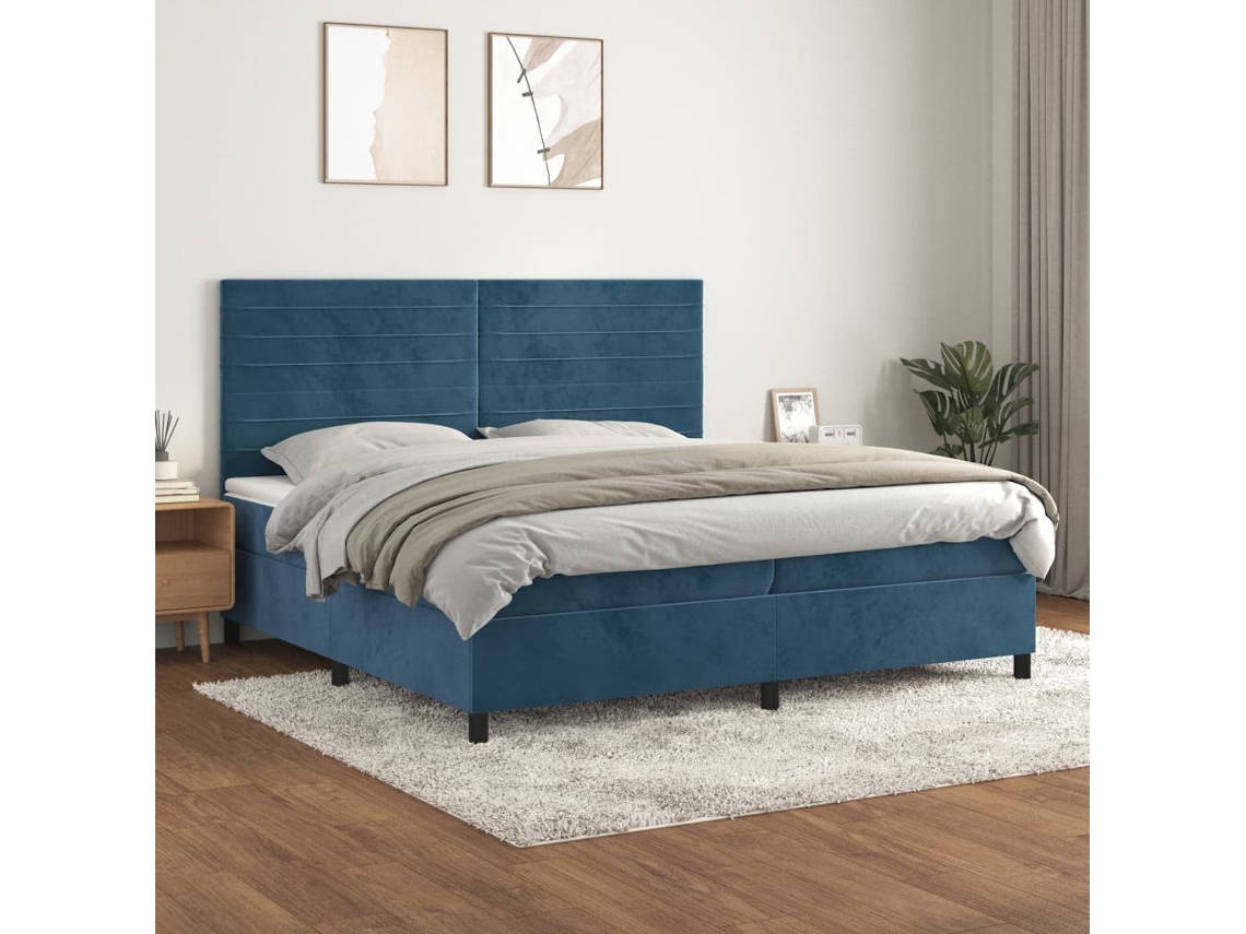 vidaXL Cama com molas/colchão 200x200 cm veludo azul-escuro