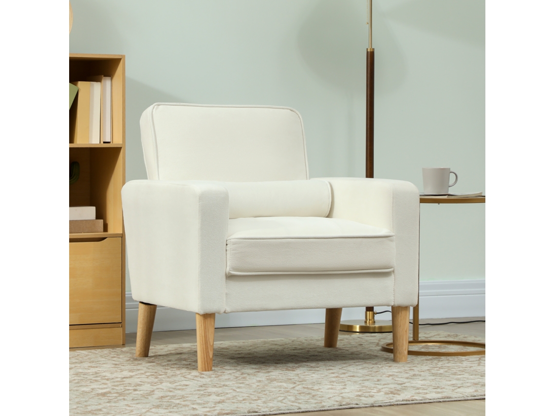 Poltrona Homcom em poliéster e madeira de seringueira, bege, 76 x 79 x 82 cm