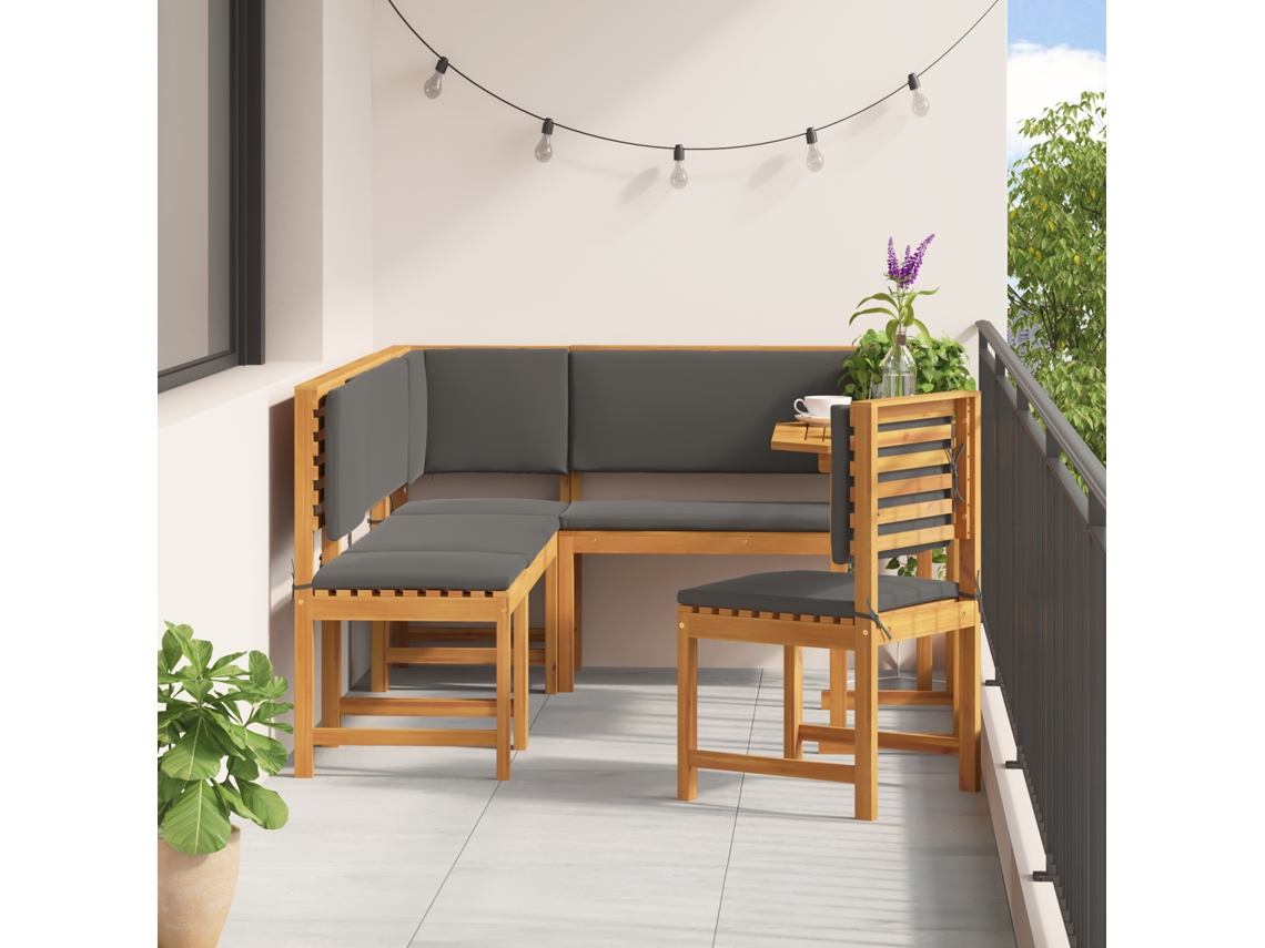 Conjunto 6 De Jantar Para O Jardim Com Vidaxl E Almofadas Em Madeira Sólida De Acácia